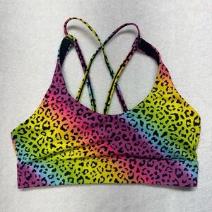 Zyia Active Rainbow Leopard Print Strappy Sports Bra